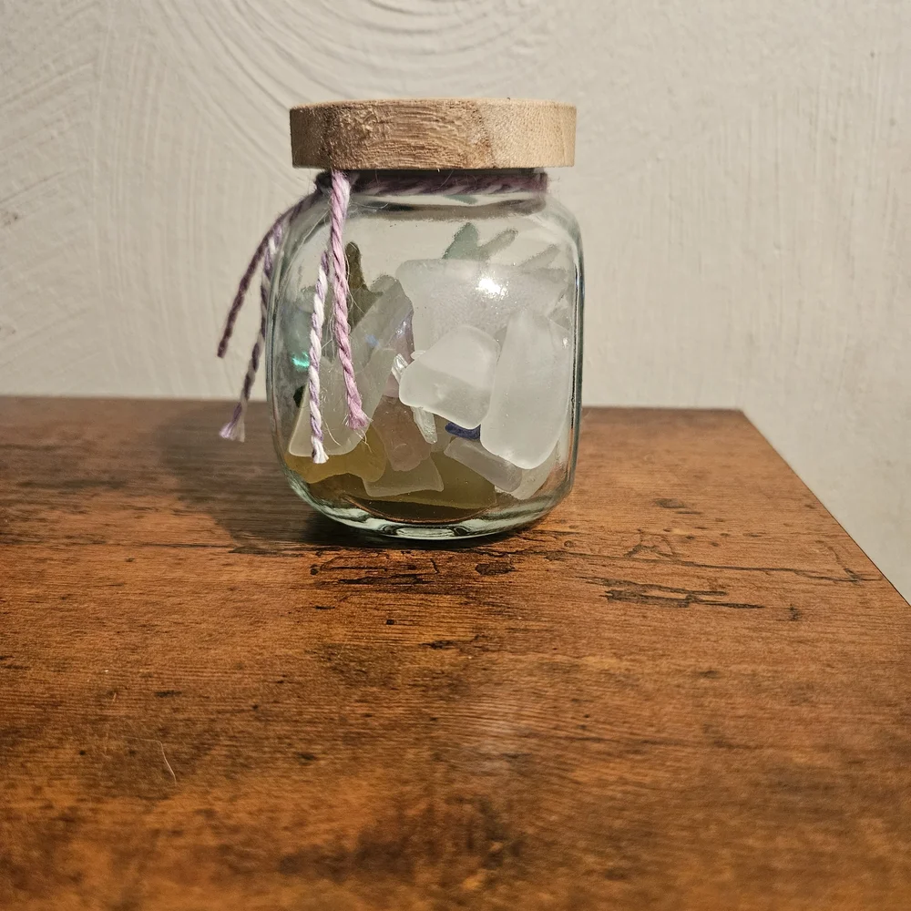 Glass Jar with Lavender Design and Wooden Lid